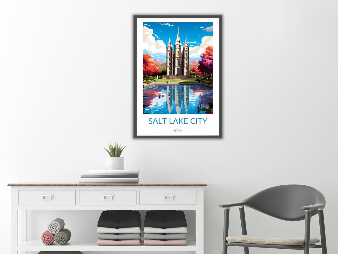 Salt Lake City Utah Temple Reflecting Pool Autumn Travel Poster - Image 2