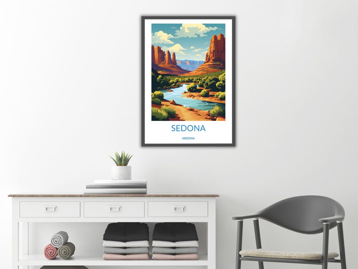 Sedona Arizona Red Rock Spires Valley River Vintage Travel Poster - Image 2