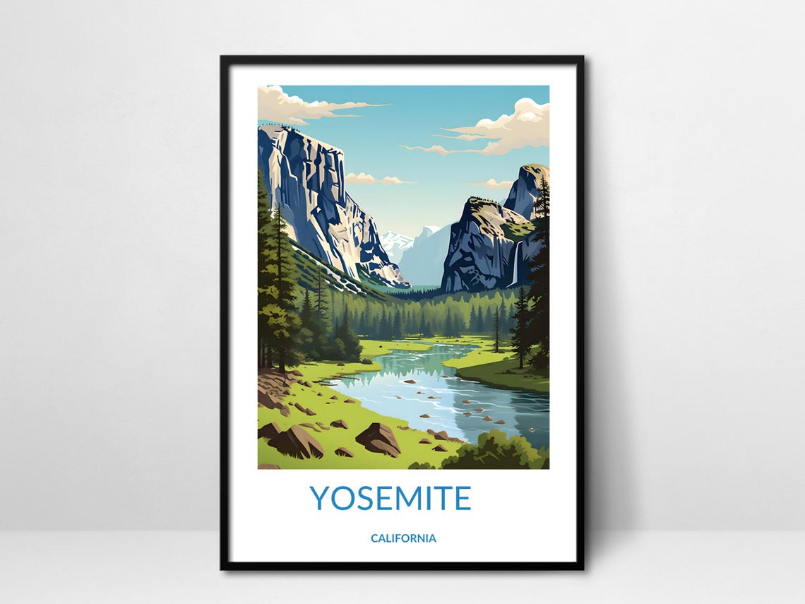 Yosemite Valley River El Capitan Waterfall Pines California Art Poster