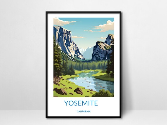Yosemite Valley River El Capitan Waterfall Pines California Art Poster