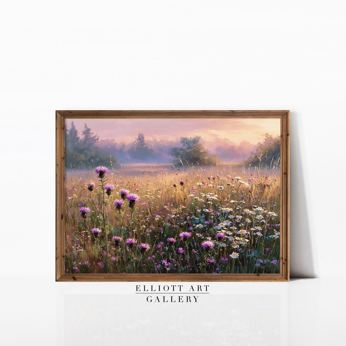 Wildflower Meadow Dawn Pink Thistles Countryside Floral Poster