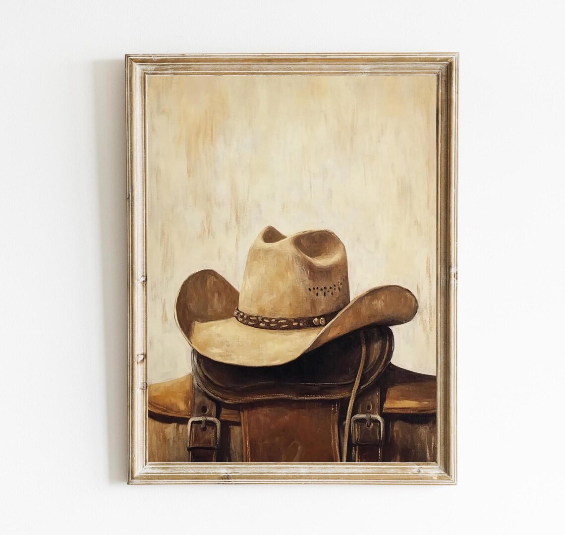 Cowboy Hat On Saddle Rustic Western Still Life Farmhouse Poster