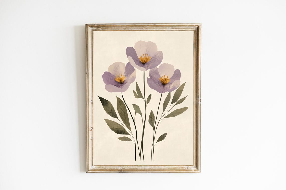 Lavender Autumn Floral Minimal Botanical Poster with Olive Leaves