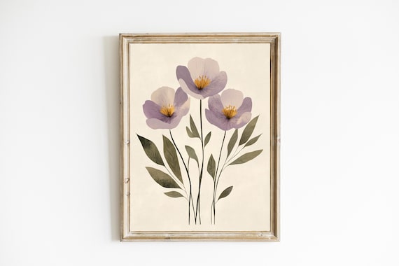 Lavender Autumn Floral Minimal Botanical Poster with Olive Leaves