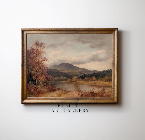 Autumn Mountain Lake Fall Landscape Vintage Oil Painting Print