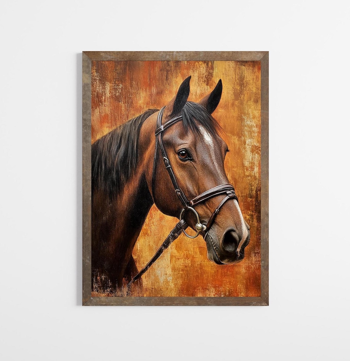 Rustic Brown Horse Portrait Poster Vintage Equestrian Farmhouse Art