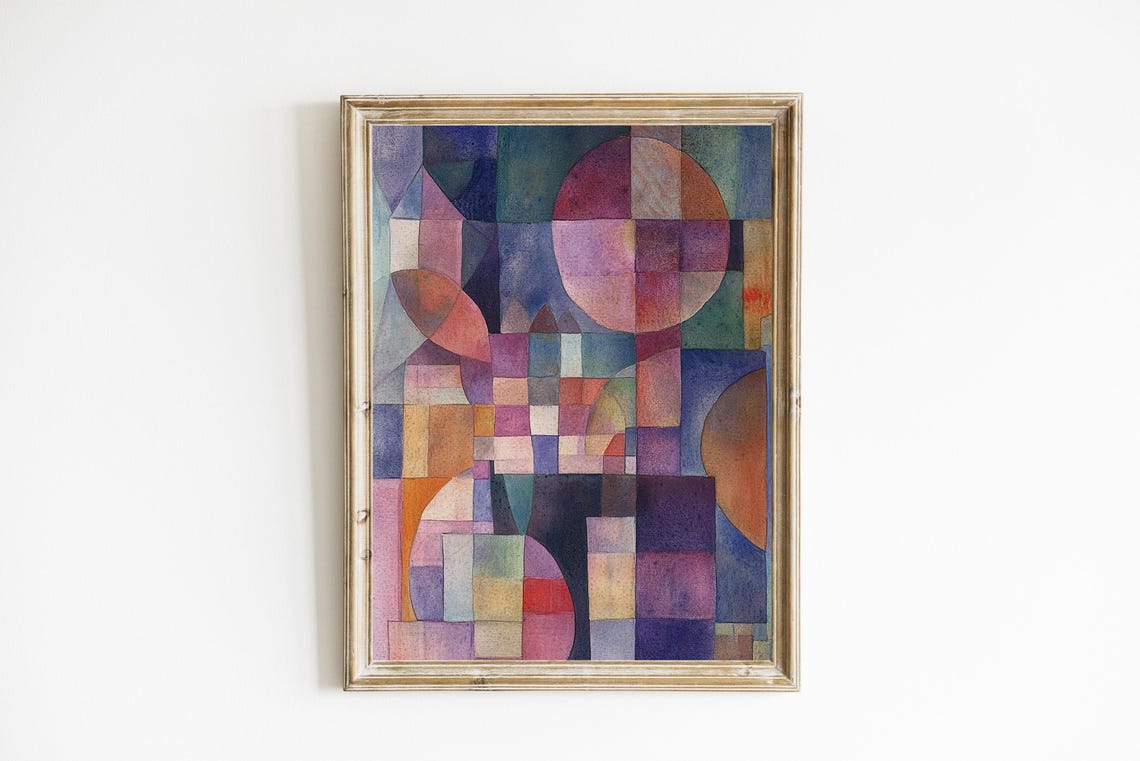 Abstract Violet Watercolor Circles Geometric Modern Art Poster