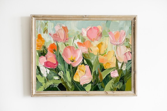Abstract Spring Tulips Modern Botanical Wall Art Print Colorful Nursery Contemporary Floral E471