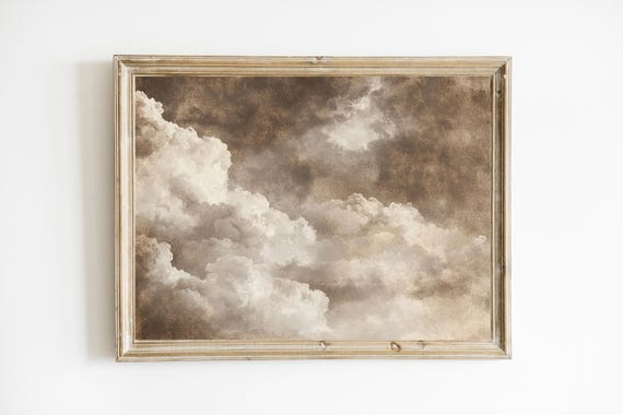Stormy Sky Minimalist Neutral Art Soft Muted Cloudy Wall Decor Vintage Abstract E529