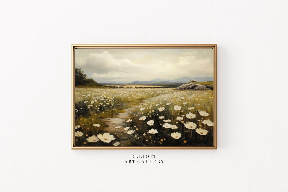 Spring Path Wildflower Meadow Vintage Oil Painting Landscape Print