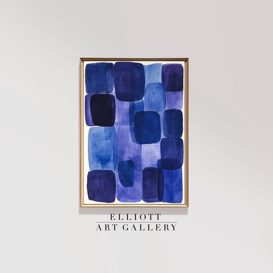 Indigo Blue Watercolor Block Tiles Abstract Gallery Art Print