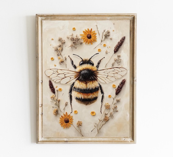 Pollinator Bee Wall Decor Whimsical Nature Nursery Floral Art Modern Farmhouse E383