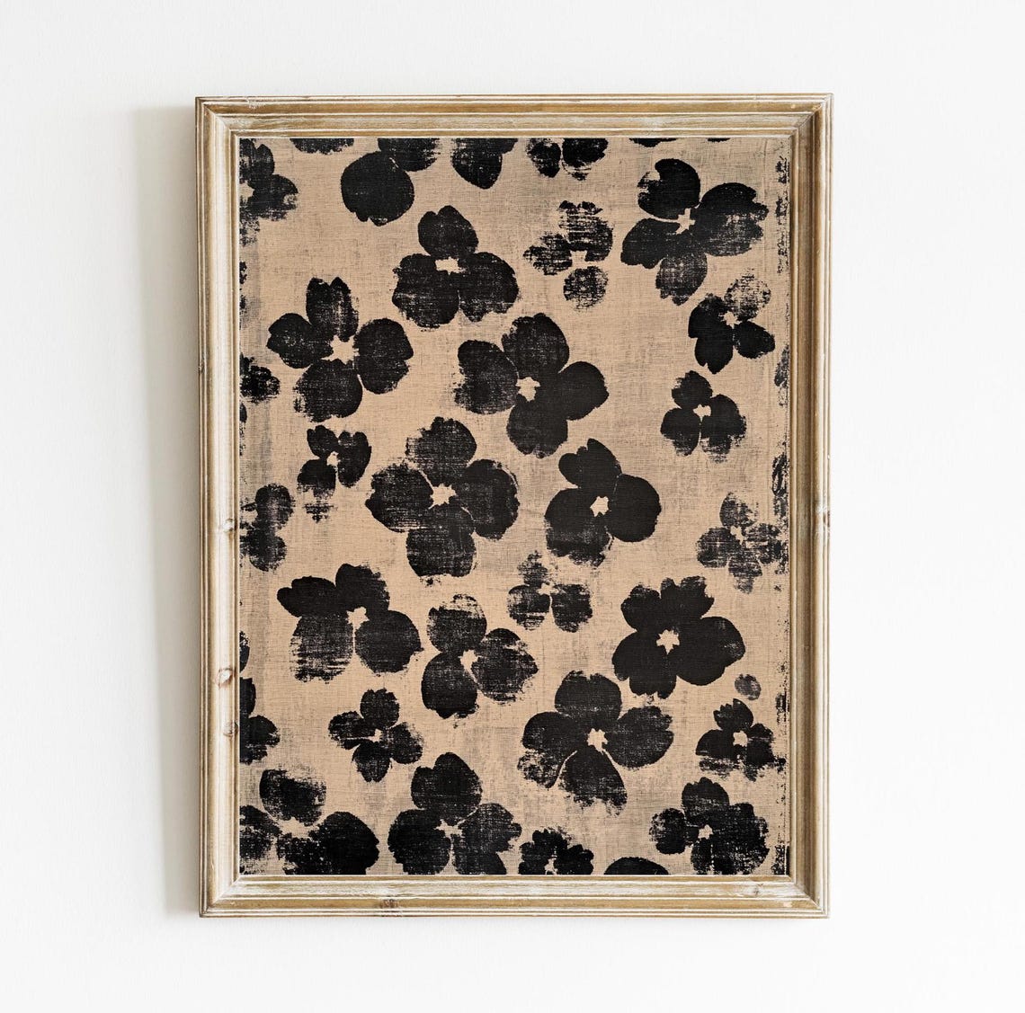 Black Inkblot Floral Neutral Japanese Botanical Textile Poster