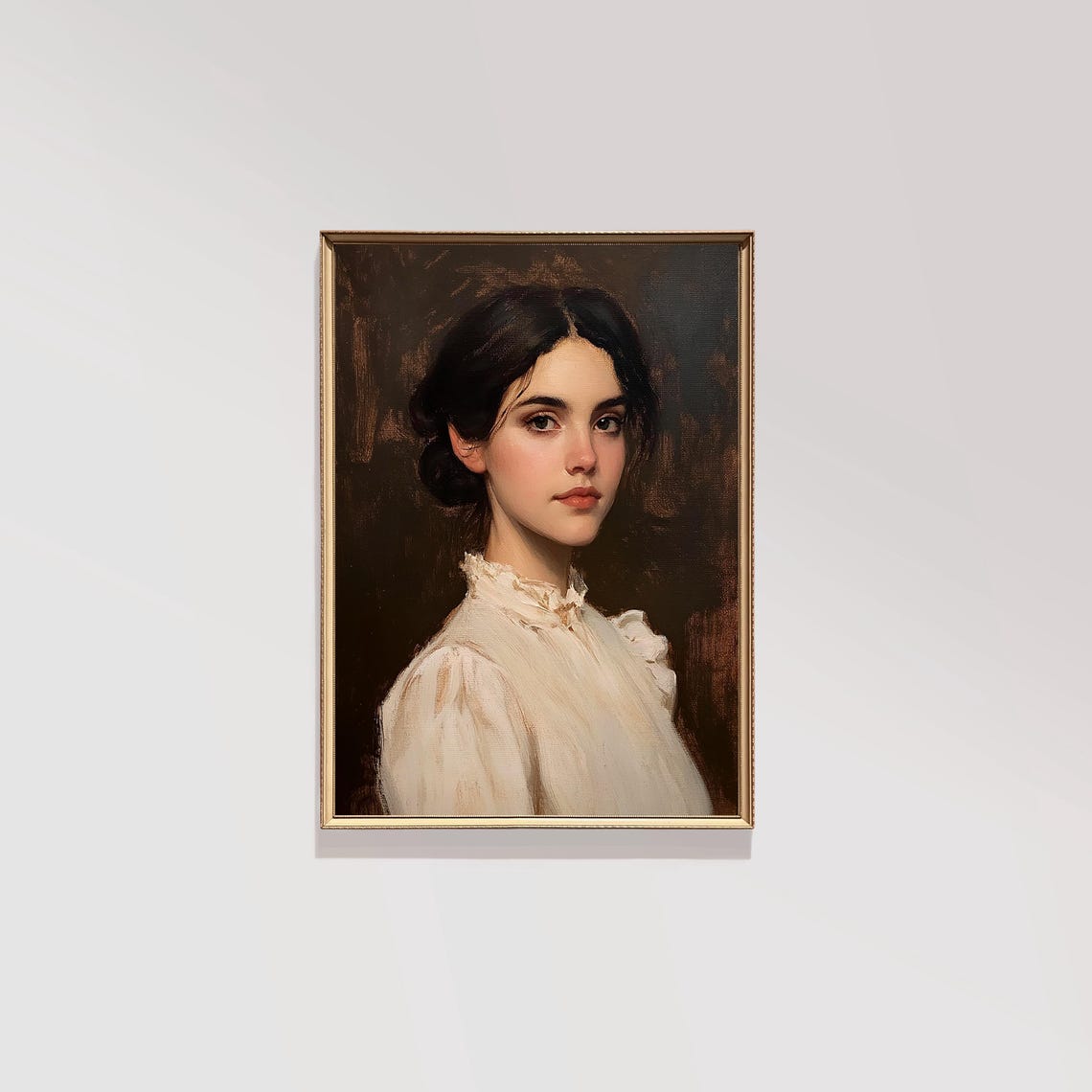 Vintage French Woman Portrait in Dark Oil Painting Style Poster