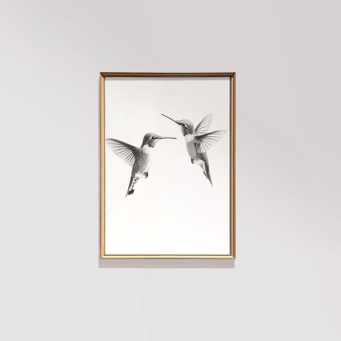 Pair of Hummingbirds in Flight Black and White Detailed Sketch Poster