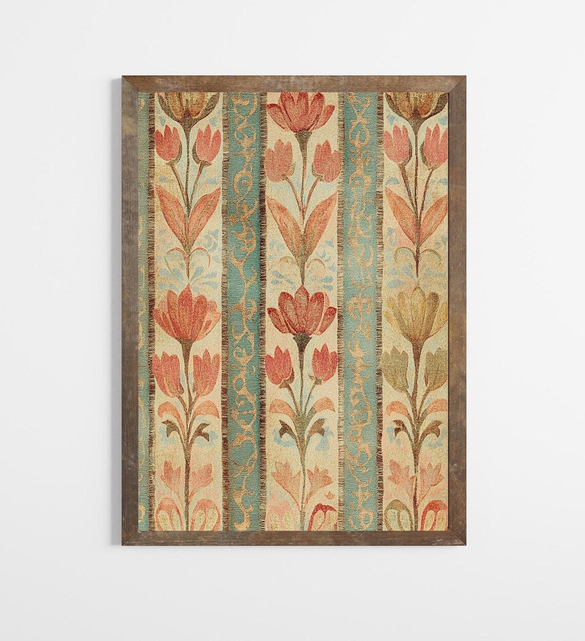 Spanish Vintage Mediterranean Tulip Striped Textile Farmhouse Wall Art