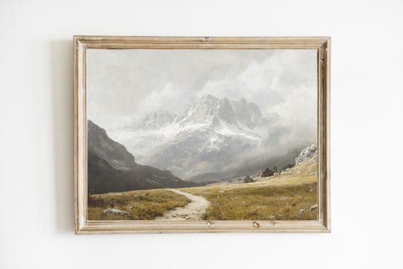 Vintage Mountain Print European Mountains Art Muted Rustic Cabin Decor Natural Landscape Minimalist E488
