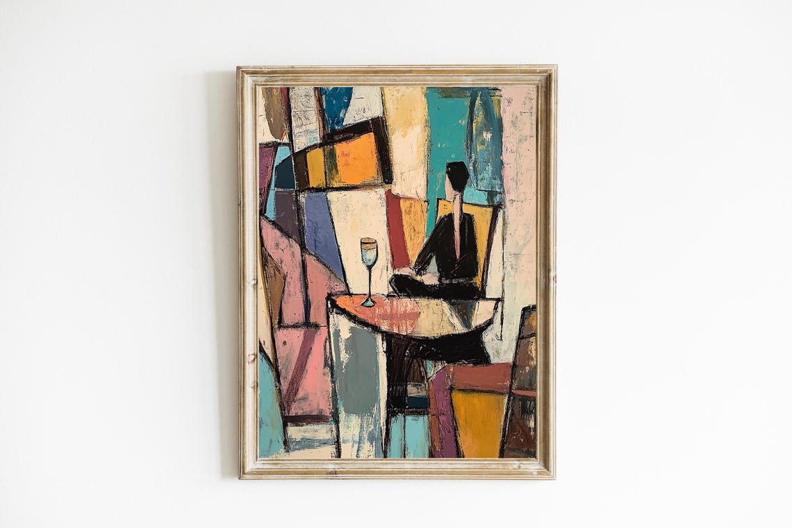 Abstract Cubism Figure Wine Glass Colorful Modern Art Poster