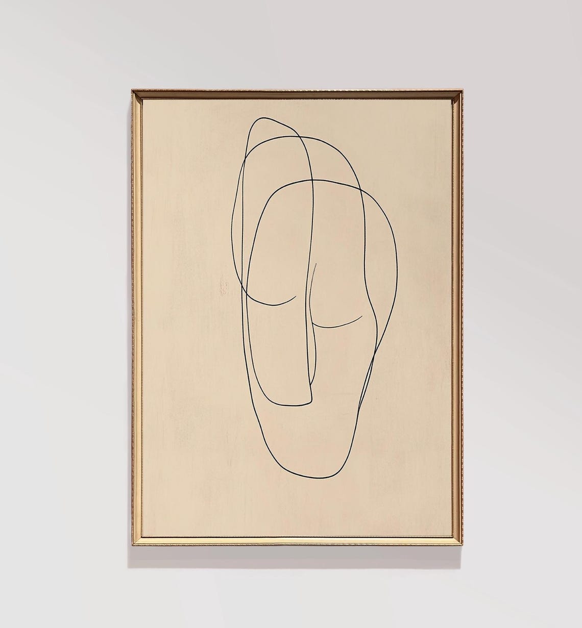 Minimalist Continuous Line Face Abstract Beige Neutral Wall Art