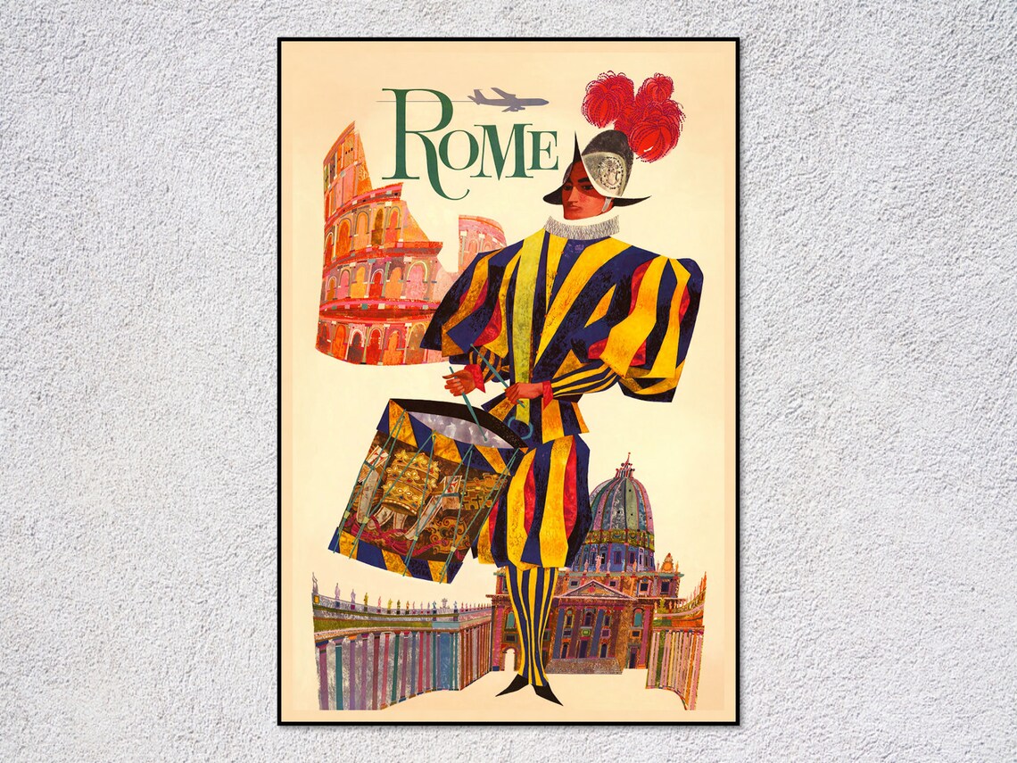 Vintage Rome Travel Poster, Classic Italy Art Print