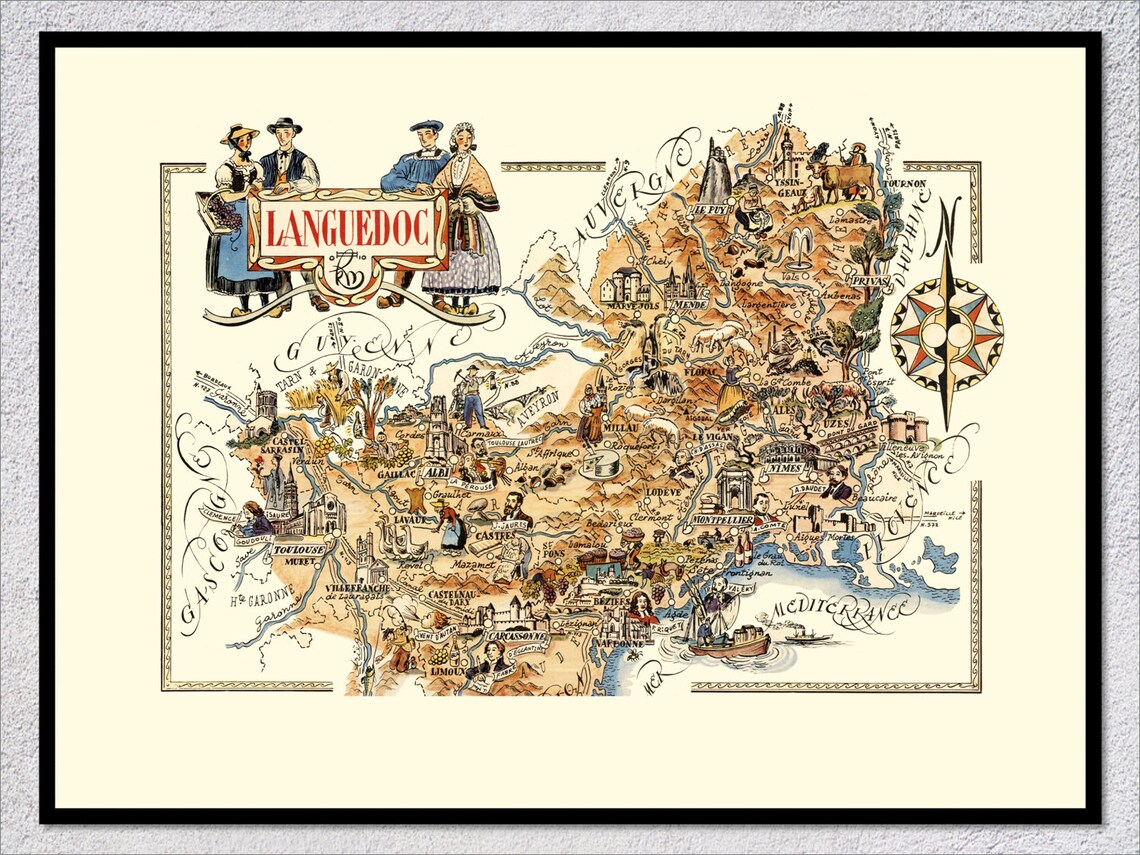 Languedoc Legacy Vintage Regional Map Poster