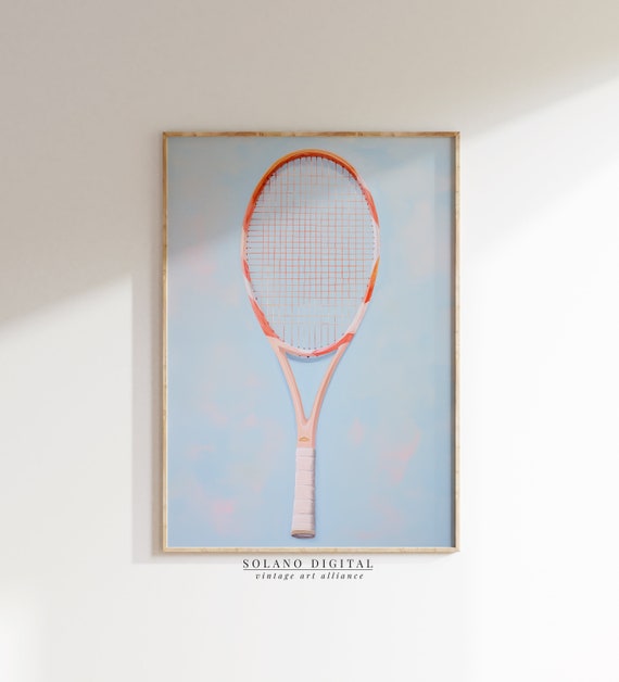 Pink Tennis Racquet Art Wall Painting Decor Player Gift For Her