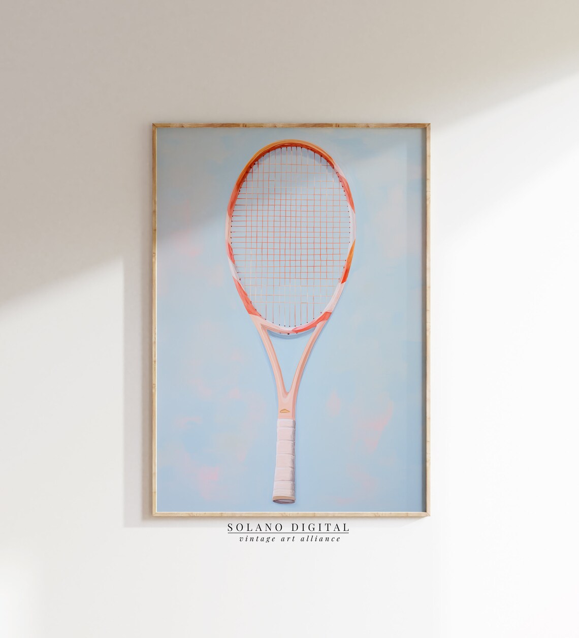 Pink Tennis Racket Watercolor Against Blue Sky Sports Art Poster