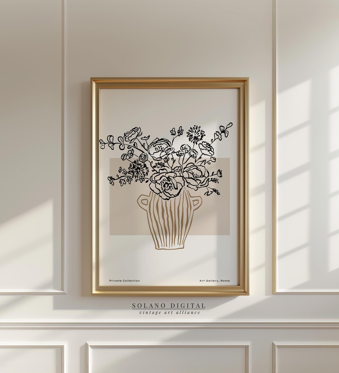 Boho Floral Vase Line Art, Neutral Botanical Print