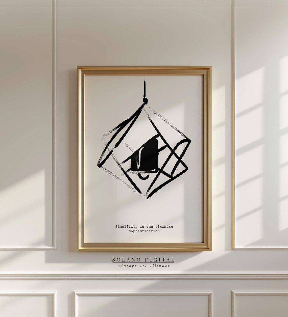 Minimalist Pendant Light Line Art Print Geometric Lamp Illustration Black White Wall