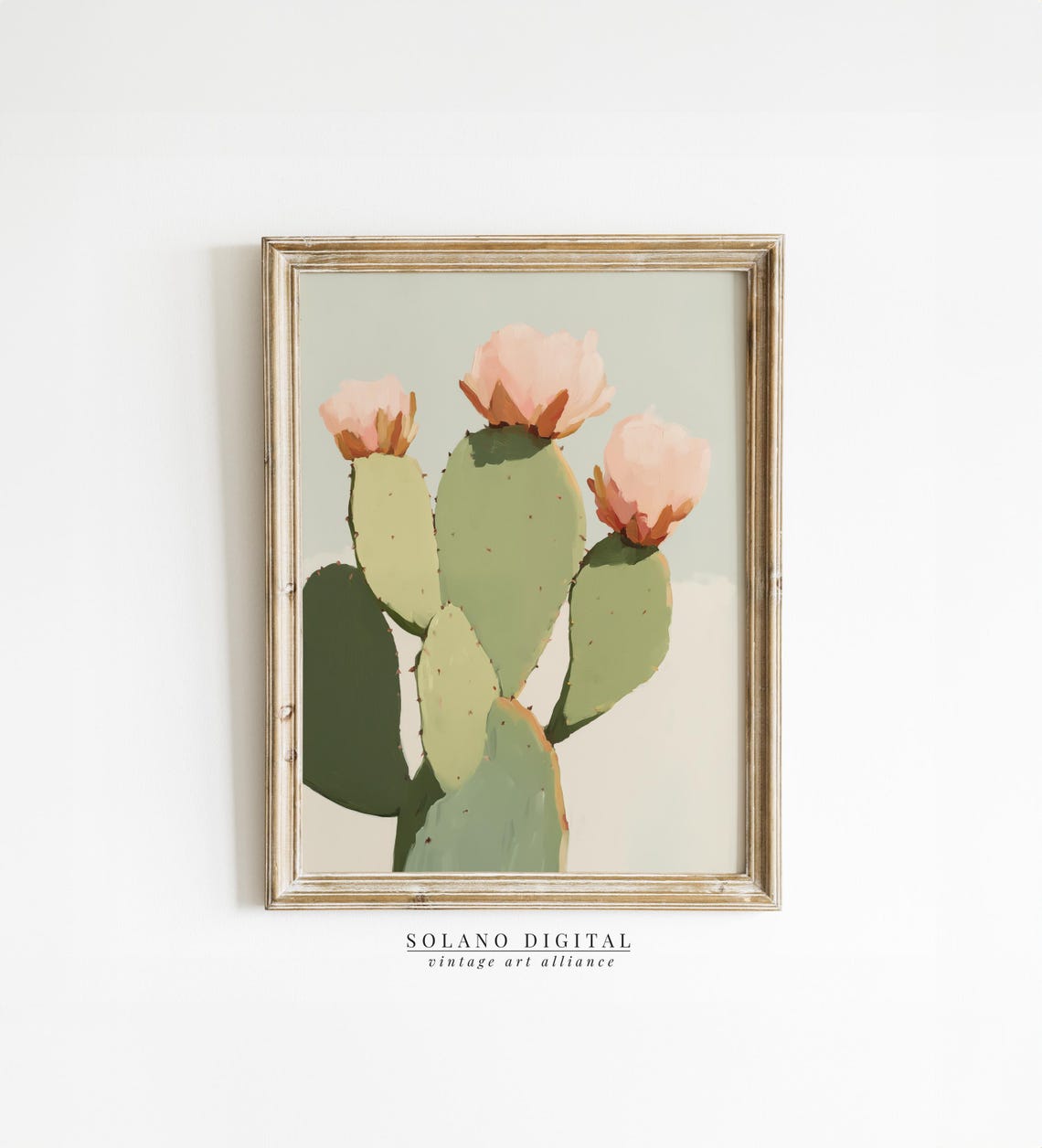 Blush Pink Prickly Pear Cactus Blooms Vintage Botanical Wall Art