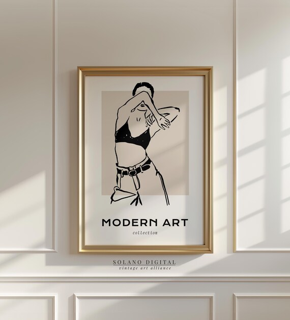 Minimalist Female Dance Line Art Print Modern Black And Beige Wall Abstract Fashion Drawing Poster