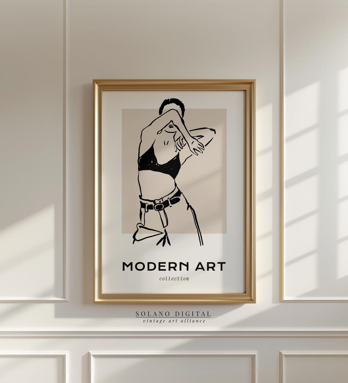 Minimalist Female Dance Line Art Print Modern Black And Beige Wall Abstract Fashion Drawing Poster