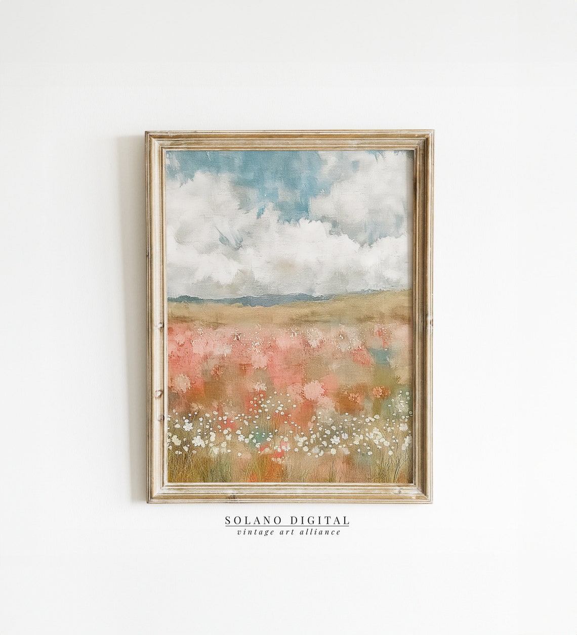 Spring Wildflower Meadow Impressionist Oil Painting Cloudy Sky Poster