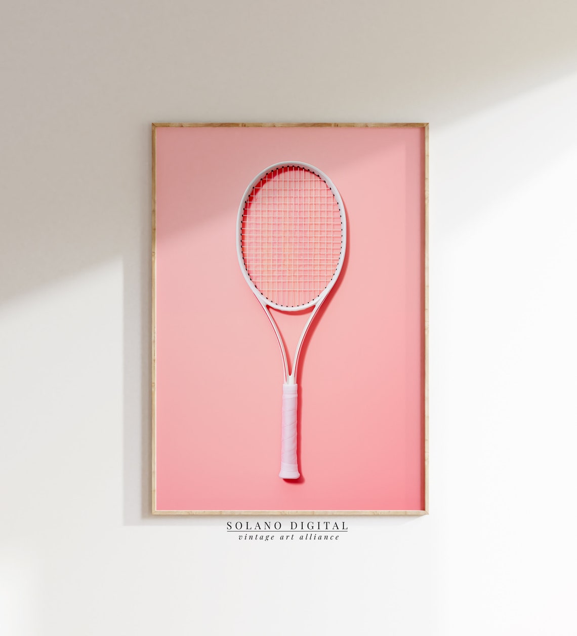 Pink Tennis Racket On Pink Background Minimalist Sports Poster