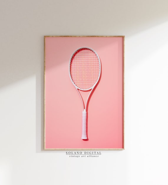 Pink Tennis Racket Art Wall Painting Decor Player Gift For Her