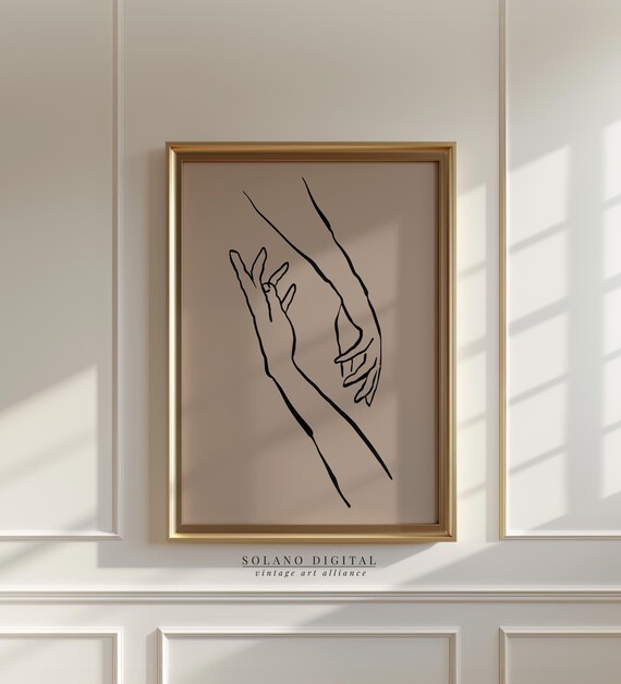 Minimalist Hands Line Drawing Boho Wall Art Neutral Hand Print For Modern Home Decor