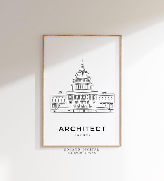 Capitol Building Line Art Washington Dc Architecture Minimalist Landmark Poster Black And White Wall Decor