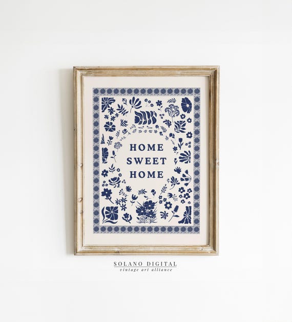 Home Sweet Print, Minimalist Cottage Floral Art Print