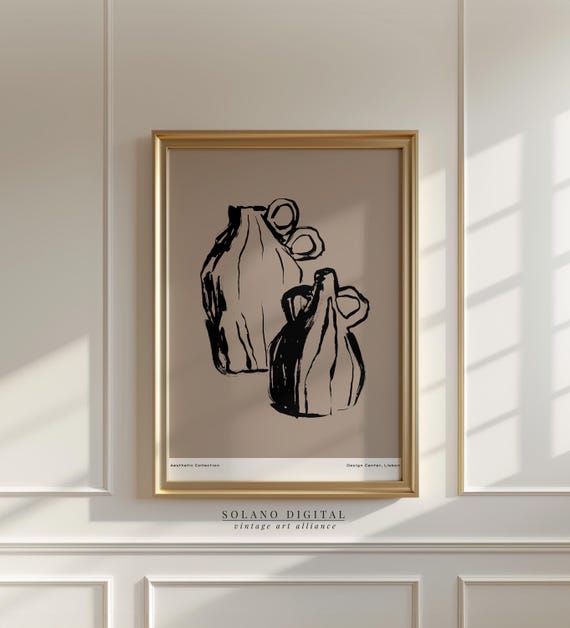 Minimalist Pottery Art Boho Vase Line Drawing Neutral Kitchen Wall Decor Poster