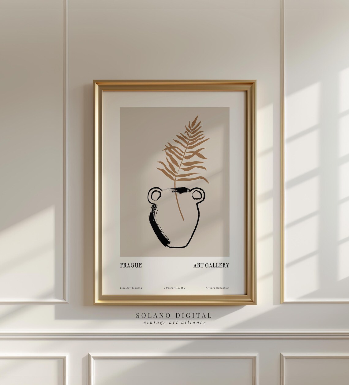 Prague Art Gallery Fern In Vase Neutral Abstract Line Art Poster