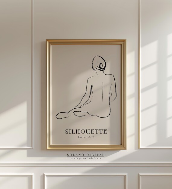 Minimalist Female Silhouette Line Art Nude Figure Drawing Wall Neutral Boho Poster For Home Decor