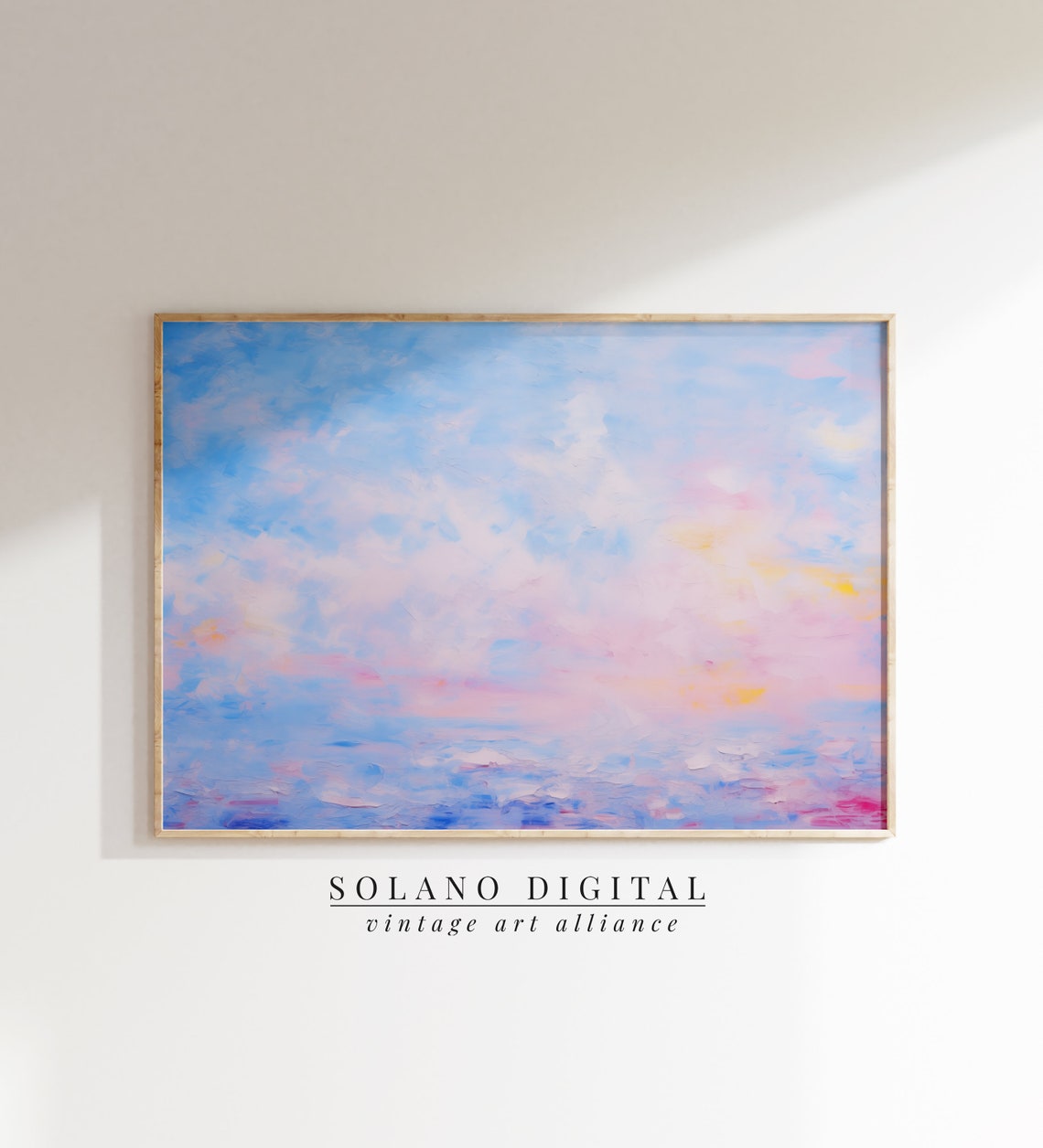 Abstract Coastal Painting Wall Art Vintage Beach Print Girly Apartment Decor Seascape Pink Blue