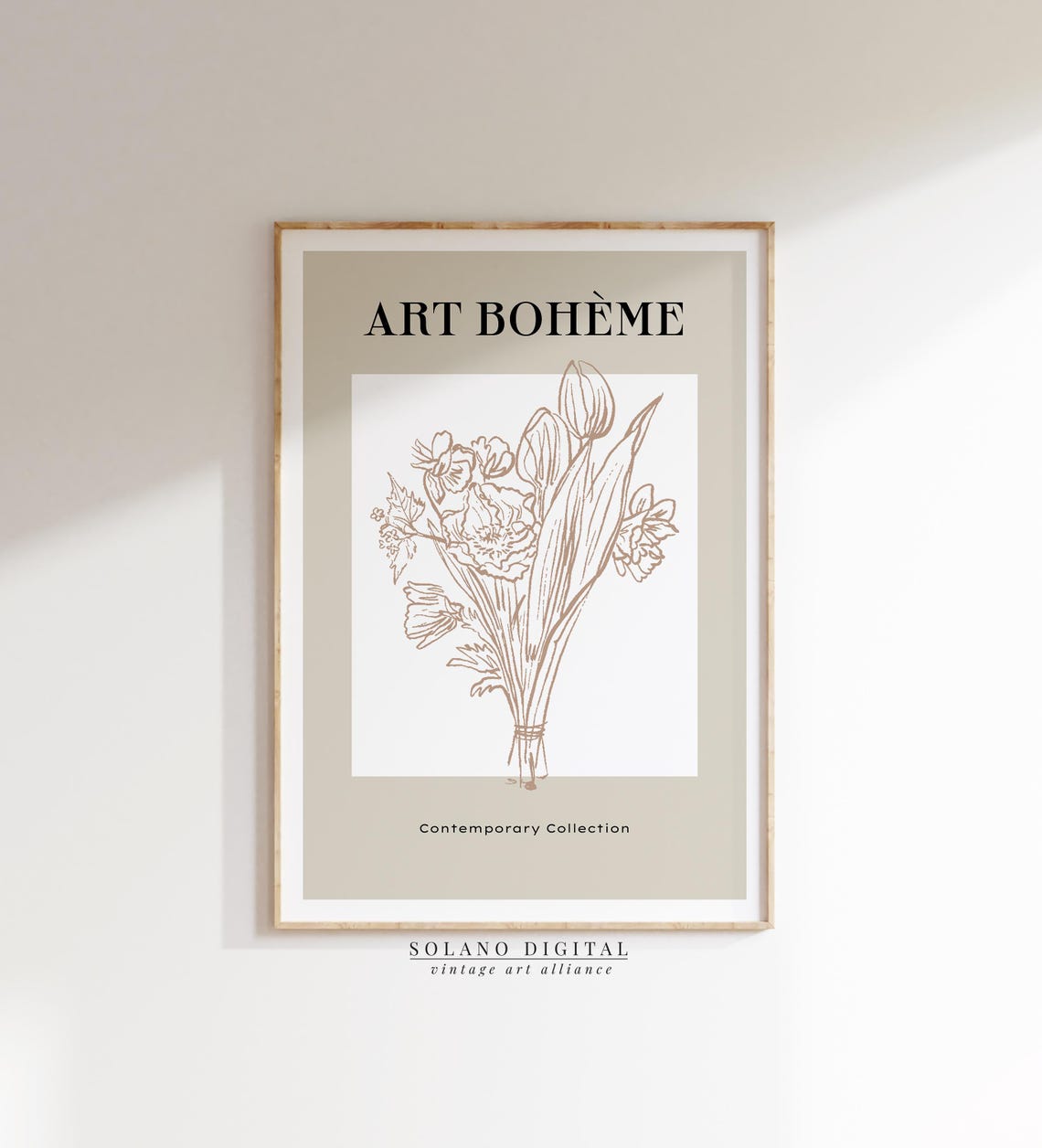Neutral Botanical Line Art Print Minimalist Floral Wall Beige Flower Sketch Poster Artwork Modern Boho Home Decor