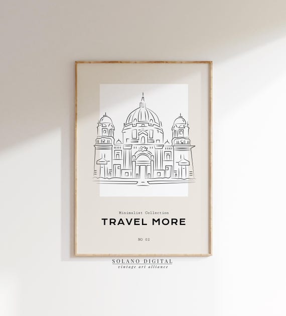 Cathedral Line Art Print Minimalist Travel Black And White Landmark Poster Modern Wall Decor