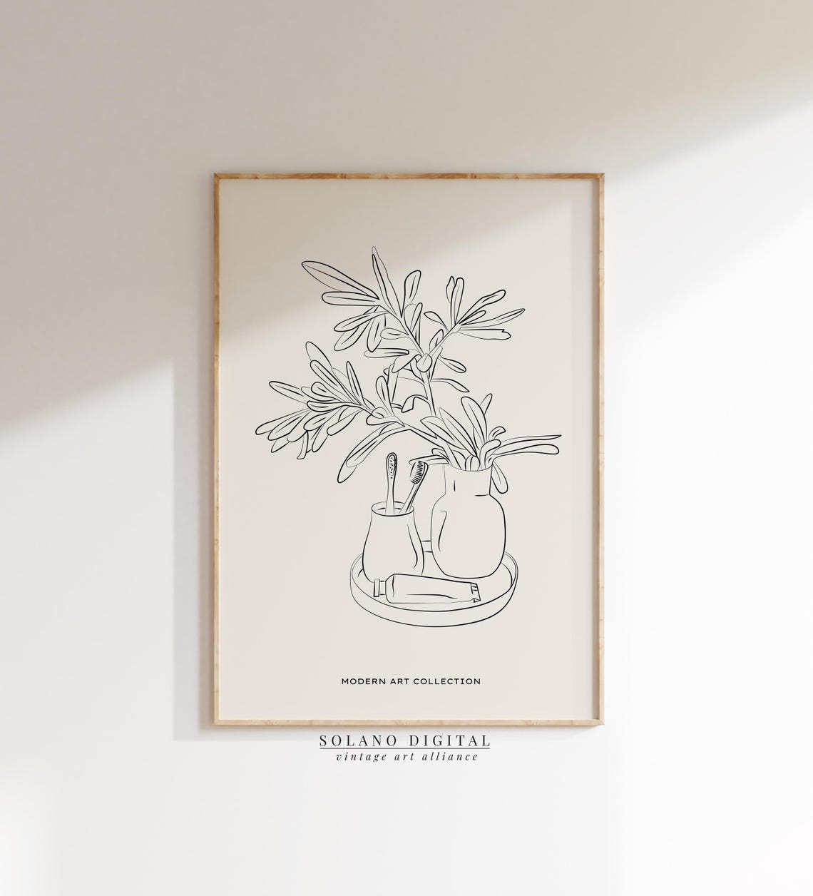 Modern Bathroom Vanity Botanical Toothbrush Line Art Decor Poster