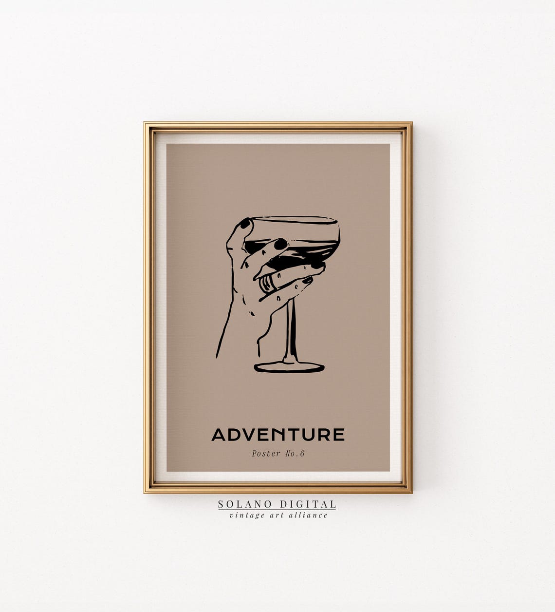 Boho Hand Holding Cocktail Glass Line Art Adventure No 6 Poster