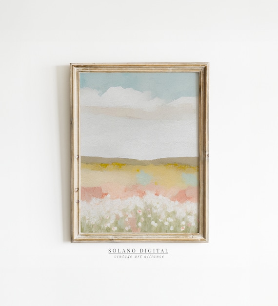 Spring Landscape Art Print, Country Farmhouse Pastel