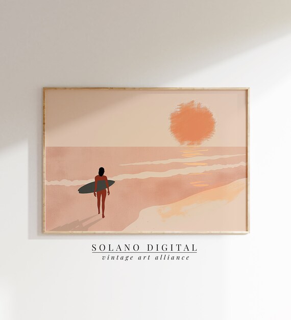 Surf And Sunset Print Beach Wall Art Poster Inspired Artwork Surfboard Picture Of A Surfer Retro Surfing 318