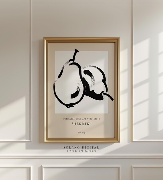 Pear Line Art Print Black White Fruit Kitchen Wall Minimalist Scandinavian Poster Modern Farmhouse Dining Decor