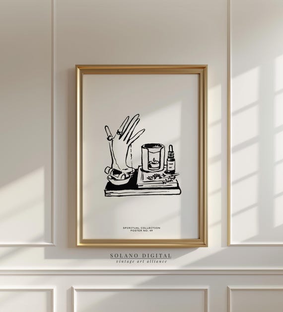Spiritual Self Care Wall Art Meditation Altar Poster Boho Candle Decor Line Drawing Artwork